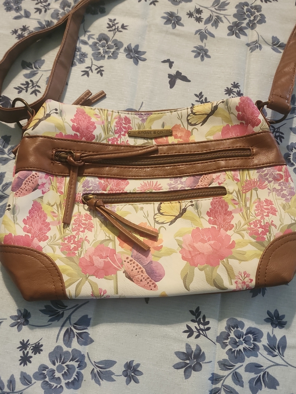 Stone & Co. Floral Crossbody in Pink, Brown and Cream